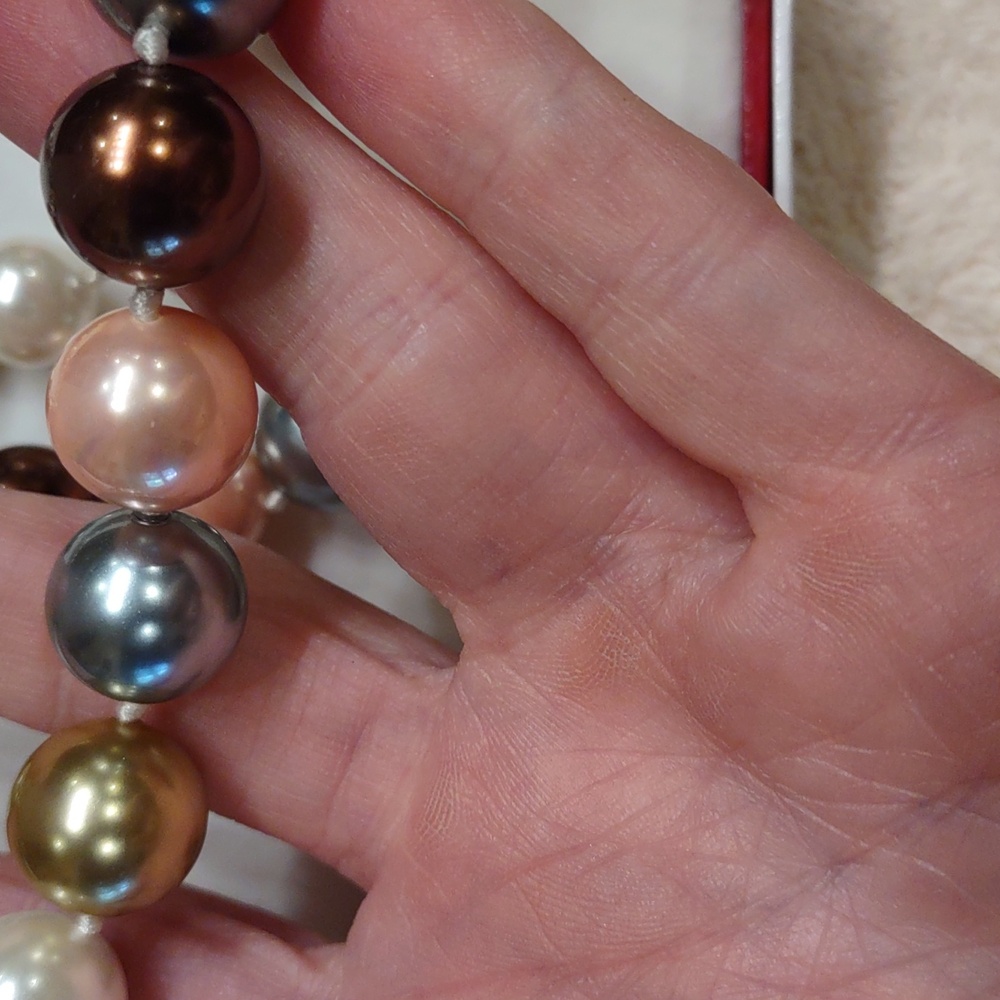 Multicolor Pearl Necklace And Earrings Large Pink Brown Gray Nib - Picture 3 of 6